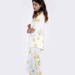 Leafy Mandarin White Pyjama set | Notched Collor | 100% Pure Cotton | Bio-Washed | Manufacture to Consumer Direct sale