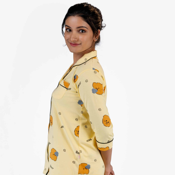Teddy Dreams Yellow Pyjama Set | Notched Collor | 100% Pure Cotton | Bio-Washed | Manufacture to Consumer Direct sale