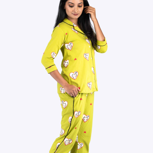Calf Cutie Green Pyjama Set | Notched Collor | 100% Pure Cotton | Bio-Washed | Manufacture to Consumer Direct sale
