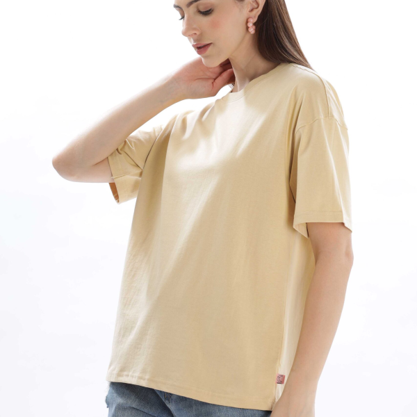 Womens Dramatic Printed Cream Beige Oversized T-shirt | Round Neck | 100% Pure Cotton | Bio-Washed | Manufacture to Consumer Direct sale