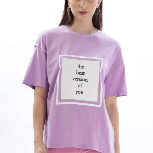 Womens Best Version Printed Purple Oversized T-shirt | Round Neck | 100% Pure Cotton | Bio-Washed | Manufacture to Consumer Direct sale